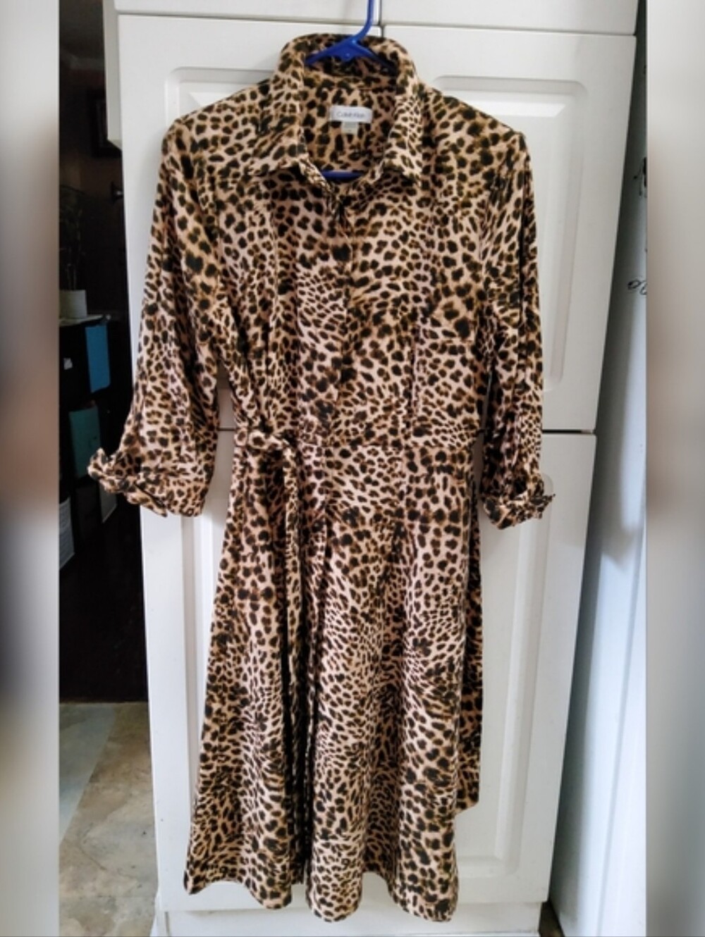 Calvin Klein Animal Print 3/4th Sleeve Button Up Dress